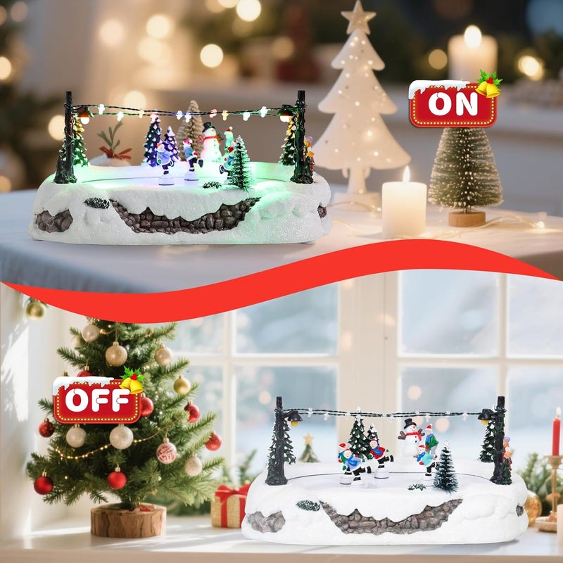 Vipush Christmas Village House Decorations Resin Skating Rink Home Decor Indoor Building Figurines Revolving Train with LED Light and 8 Christmas Music for Kids - Image 2